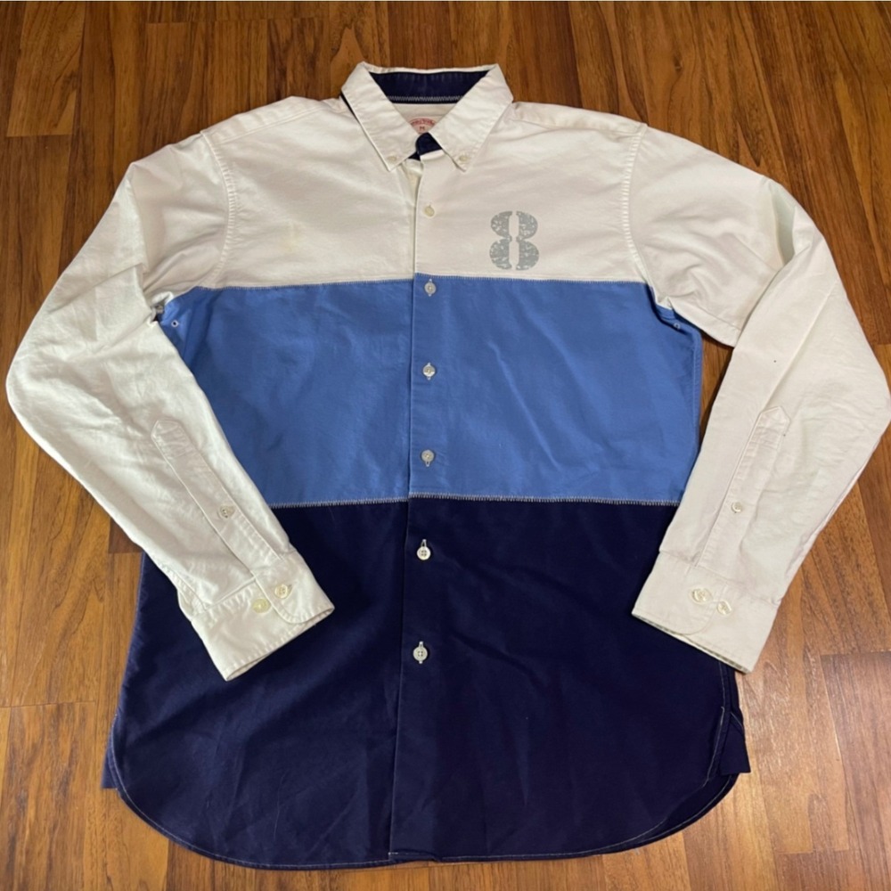 Brooks Brothers Shirt Mens Medium X-Slim Supima Cotton Colorblock Blue White